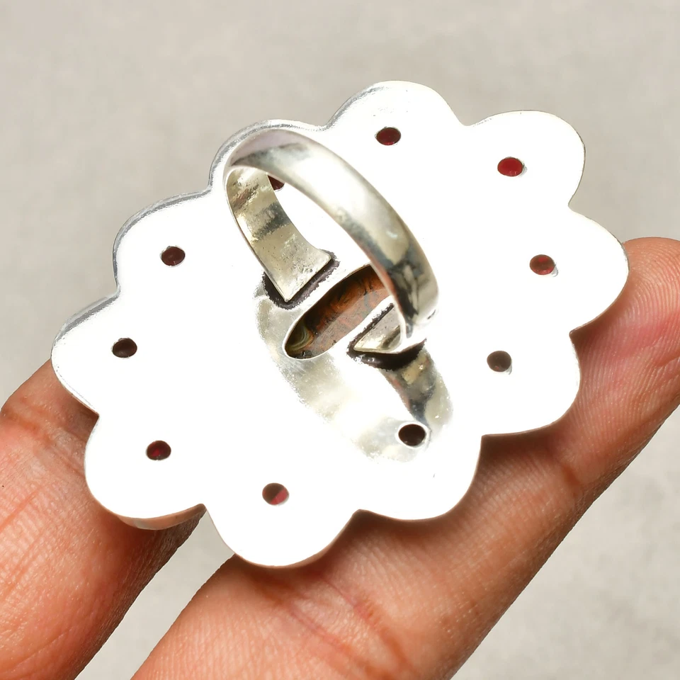 Anillo de joyería hecho a mano de plata de ley 925 con piedras preciosas de pietersita 8 Foto 4 de 4