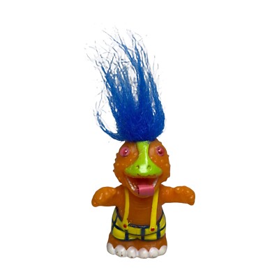 Vintage Orange Lizard Dragon Troll Squeeze Toy Doll Blue Hair Tongue Sticks Out