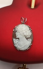 CIONDOLO ARGENTO CAMMEO PROFILO DI DONNA SARDONICA MM 27X35 ARTIGIANALE EXPLOIT