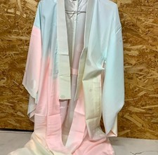 Vintage Japanese Silk Kimono Pastel Gradient Polka Dot Pattern Traditional Women