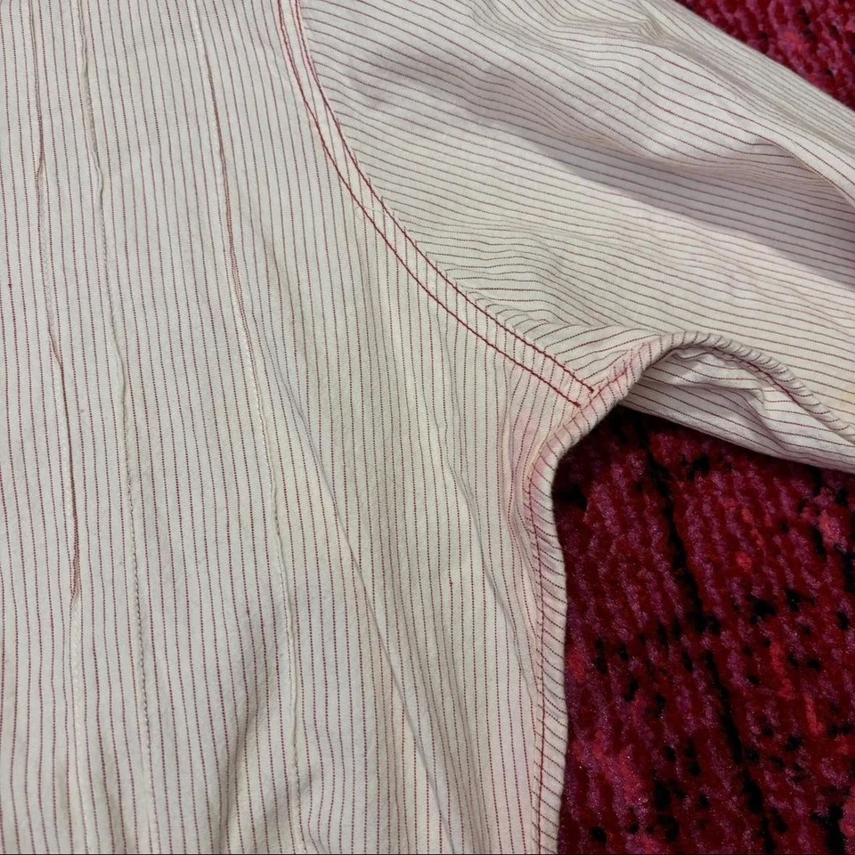 Camisa Y2K / Vintage Roja de Marc Ecko Abotonada Rosa Blanca Rayas Manga Larga XL Foto 4 de 4