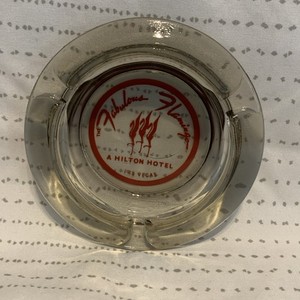 Vintage Fabulous Flamingo Hotel Casino Las Vegas Smoky Glass Ashtray Hilton