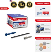 Concrete Screw Anchors Kit 100 pcs Blue Self-Tapping Heavy Duty Fasteners