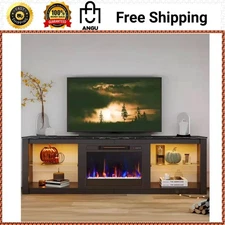 70.8in Black TV Stand with Electric Fireplace Console Fits TV Up To 75in