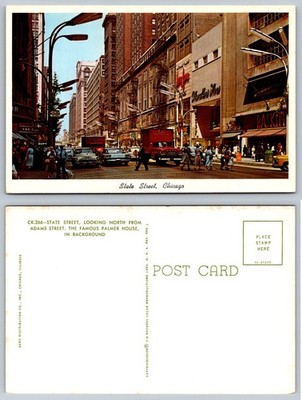 Vintage State Street Chicago Postcard Palmer House Dept Stores 1950s
