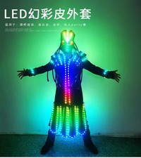 Multicolor LED Robot Suit Helmet Bar Halloween Party Show Glow Light Clothes Set