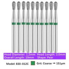 10pc Vakker Dental FG Diamond Burs Pear Burs for High Speed 830-012C Coarse Grit