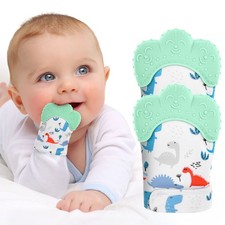 2Pack Silicone Teething Mitt, Soothing Infant Teething Mitten Pain Relief,