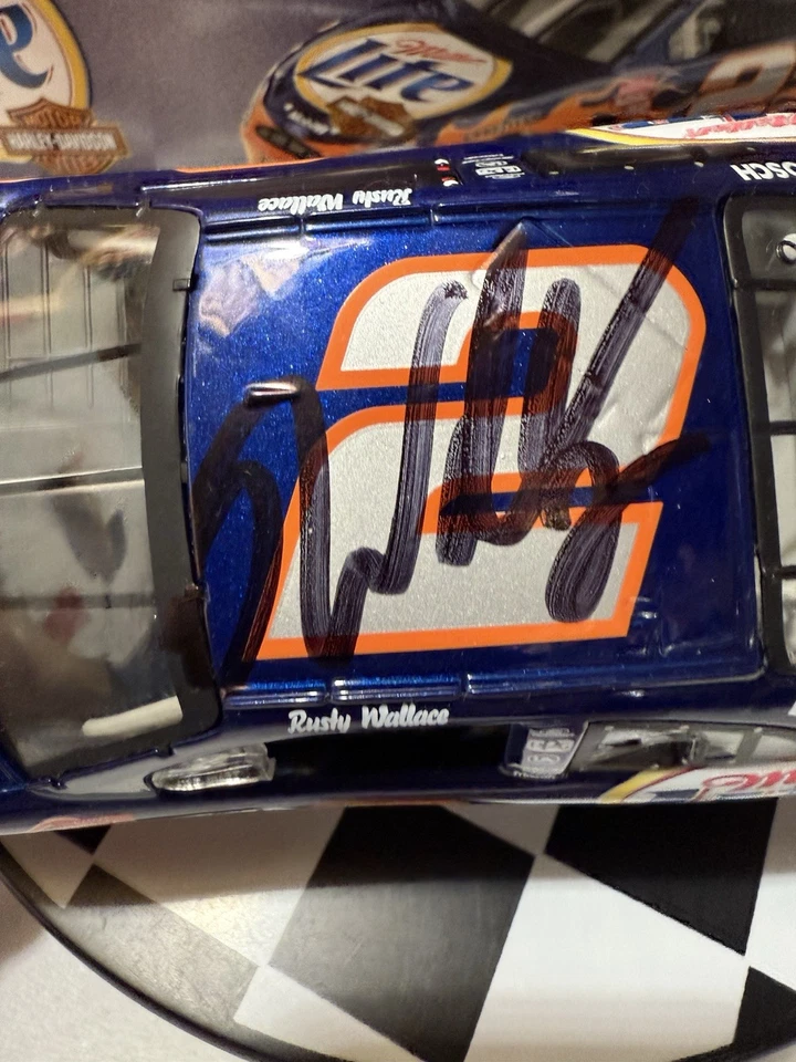 AUTOGRAPHED Rusty Wallace #2 Miller Lite Harley-Davidson 2002 1/24 Diecast - Image 4 of 4