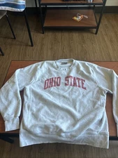 J America Ohio State University Crewneck Sz L White Red Spellout Logo 