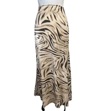 BooHoo Skirt size 10 Long Maxi Black Khaki Sheer Tiger Striped A Line Modest