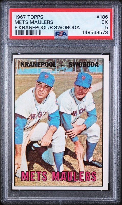 1967 TOPPS E.KRANEPOOL/R.SWOBODA #186 METS MAULERS PSA 5