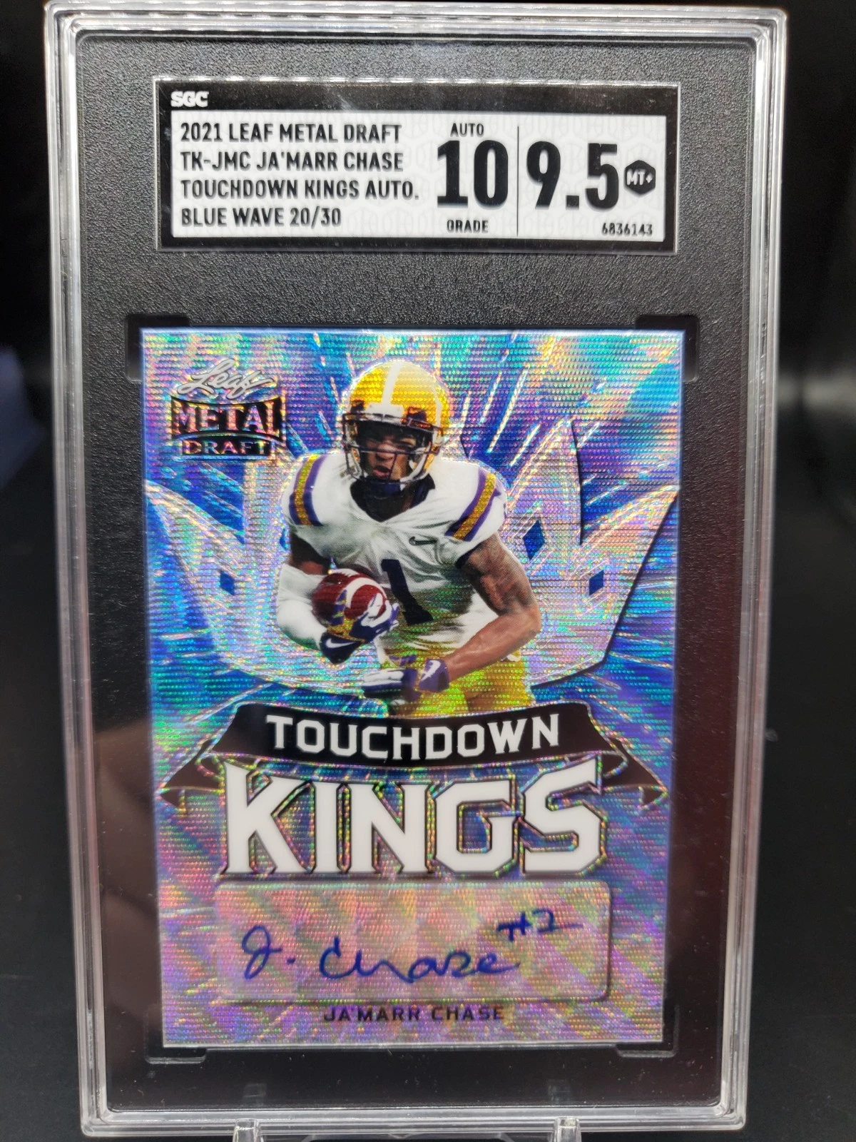 JaMarr Chase Leaf Metal Draft Touchdown Kings Autographs #TKJMC Red Wave
