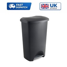 50 Litre Stylish Black and Silver Plastic Pedal Bin - Family Kitchen Essential