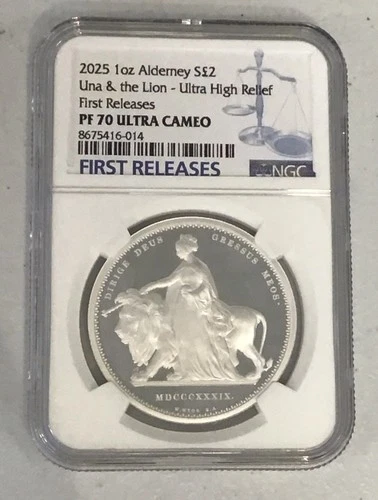 2025 Alderney UNA and LION 1oz Silver Proof Ultra High Relief First Rel NGC PF70