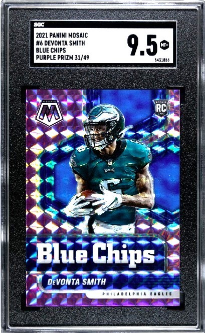 2021 Mosaic DeVonta Smith RC #6 Rookie Blue Chips Purple Prizm SP #/49 SGC 9.5