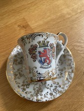 Mokka Set Alka Kunst Porzellan Alboth & Kaiser Düsseldorf Goldenes Blumen Wappen