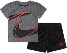 NEW Nike Dri Fit Shirt Black Shorts Set Kids Size 4T Blk/red/grey