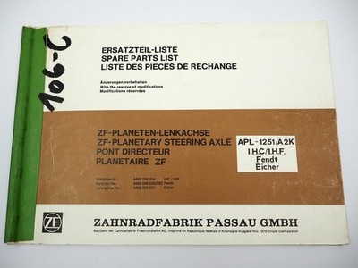 ZF APL-1251/A 2K Planetenlenkachse Ersatzteilliste Eicher Fendt IHC IHF 11/1978