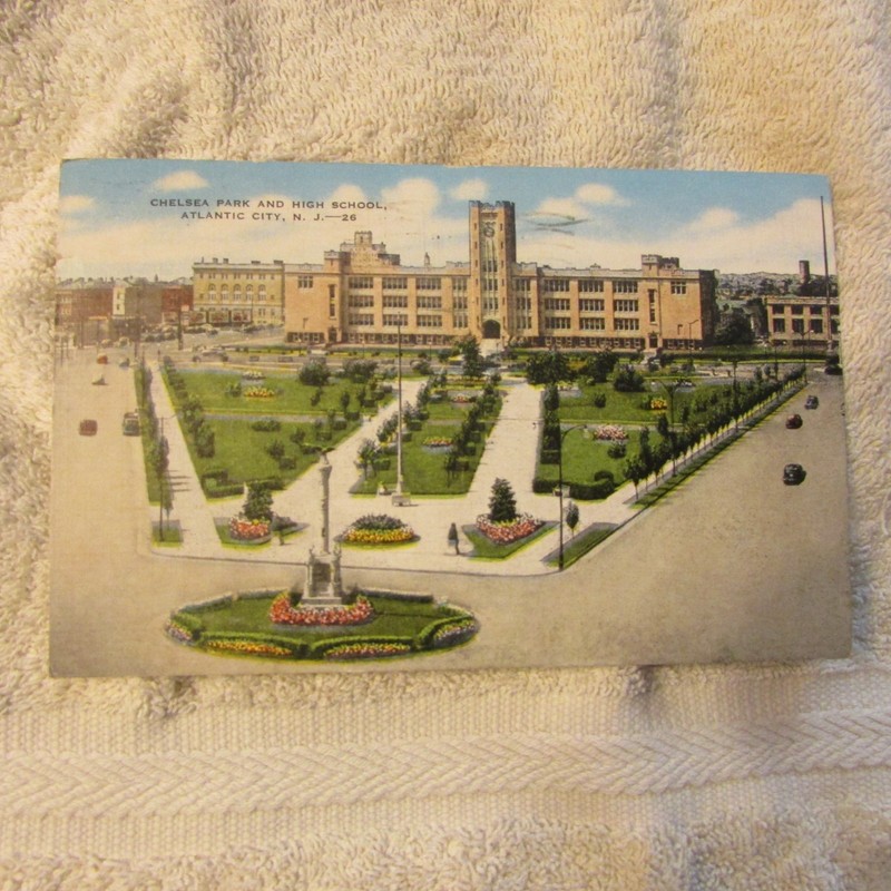 1949 Postcard Chelsea Park & High School Atlantic City N.J. Help the Animals