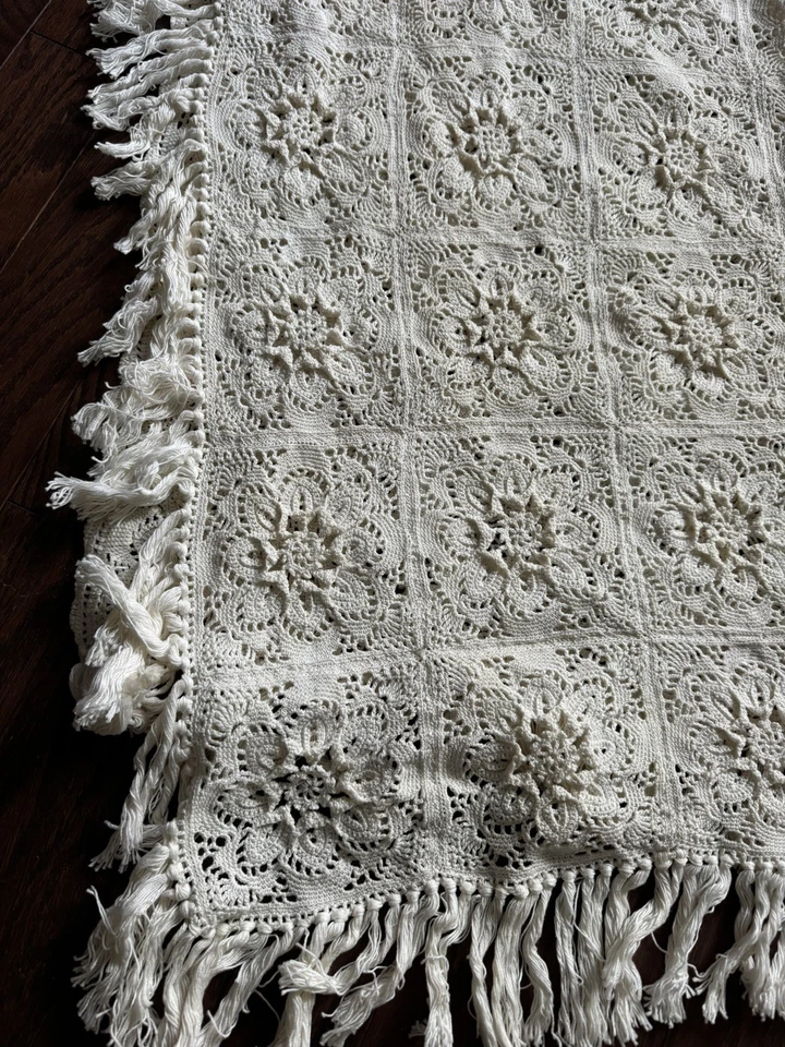 BEAUTIFUL Maybe Hand Crochet Bed Spread Cover Approx 96x80 With Fringe - Image 2 of 4