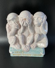 Karlsruher Majolika Keramik Figur drei Affen glasiert Max Heinze