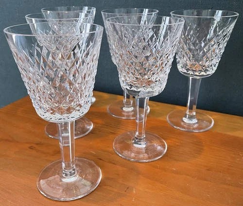Set of 6 Waterford Vintage Crystal Alana Claret Wine Stem Glasses 5 7/8” EUC