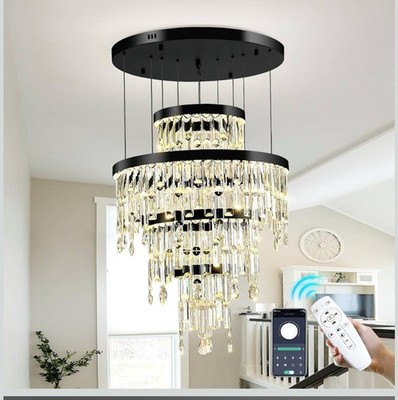 UOFUS 23'' Large Crystal Chandelier High Ceiling 4Tier Modern Black Raindrop 2677