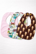 NWT Handmade Reversible Baby Bibs Lot of 3 Cotton Snap Closure Unique Mixed Lot