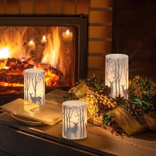 Christmas Flickering Flameless Candles with 6 Hour Timer Decal Silver Deer - Bild 6 von 8