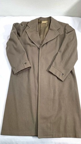 VTG 50s J.C. Penney Cravenette Wool Overcoat Men's Large Solid Taupe Trench Coat - product listing photo