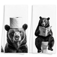 Black Bear Hand Towels 16x24 Inch 2 PCS Funny Wildlife Animal Bathroom Decor