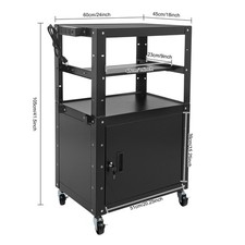 Steel Large AV Cart with Extra Storage Adjustable Height Cart w/ Locking Cabinet