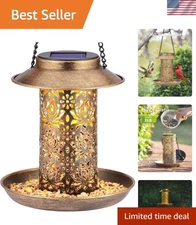 Multi-Functional Solar Bird Feeder for Outdoor - Hanging Metal Lantern Gift, 2LB