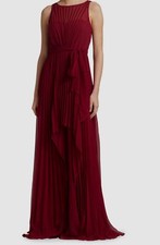  896 Badgley Mischka Women's Red Self-Tie Pleated Layered Gown Dress Size 12