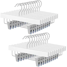 20PCS 11.8" White Wooden Pants & Skirt Hangers Kids Baby Toddler Chrome Clip