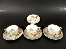 Japan Hand Painted Embossed Dragon Set of 3 Tea Cup and 4 Saucers Vintage