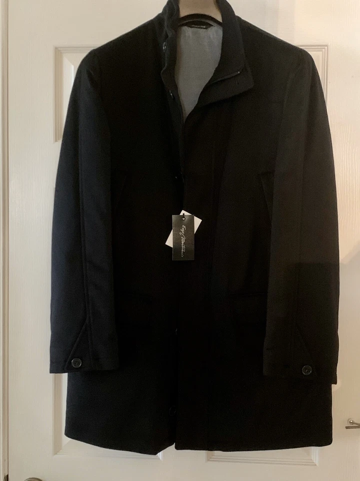 Abrigo Enzo Mantovani Negro Lana/Cachemira Hombres Talla 42 Nuevo con Etiquetas Hecho en Italia $799 Foto 2 de 4