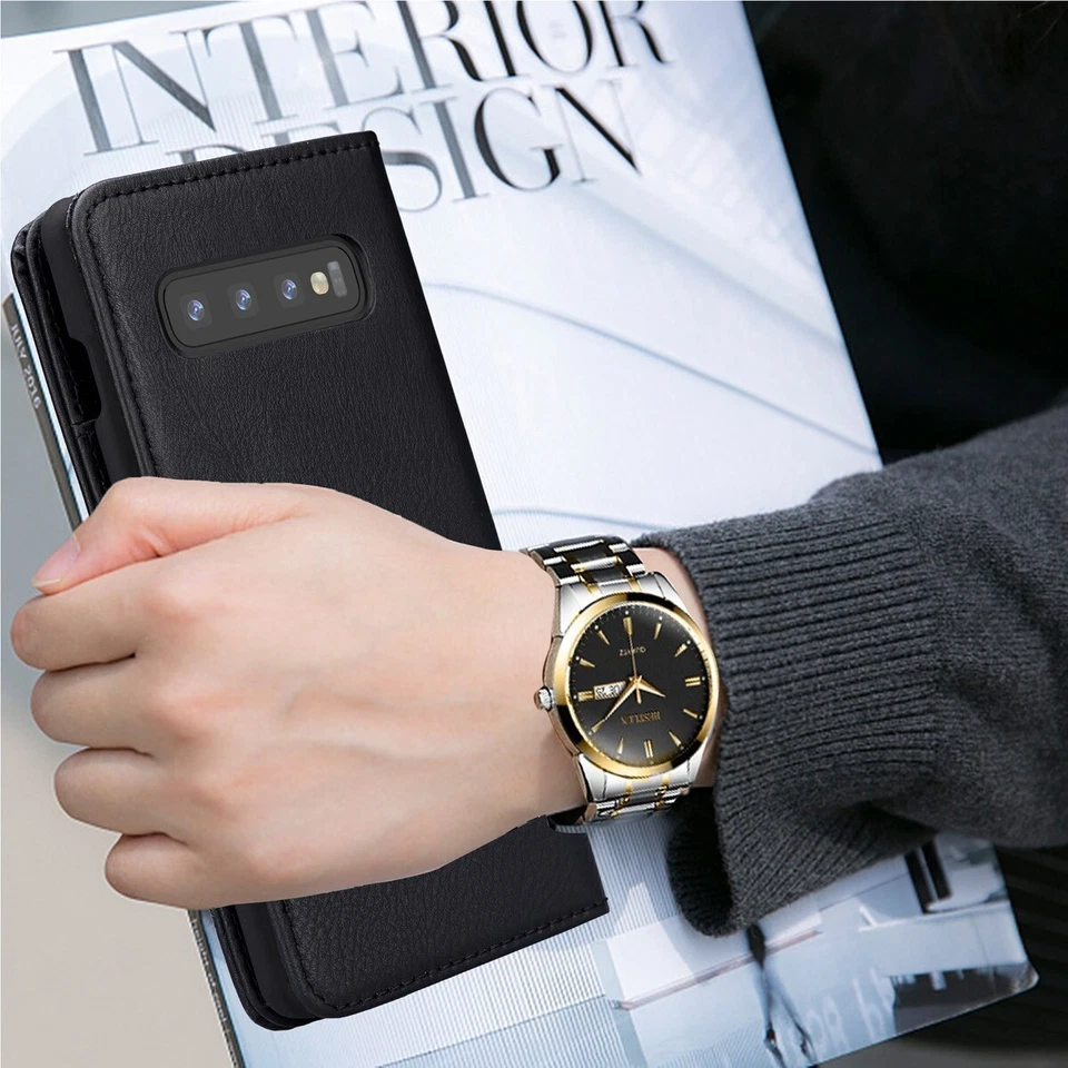 Cartera inteligente funda de cuero con cubierta trasera magnética desmontable para S21, S10+, Note20 U Foto 2 de 4