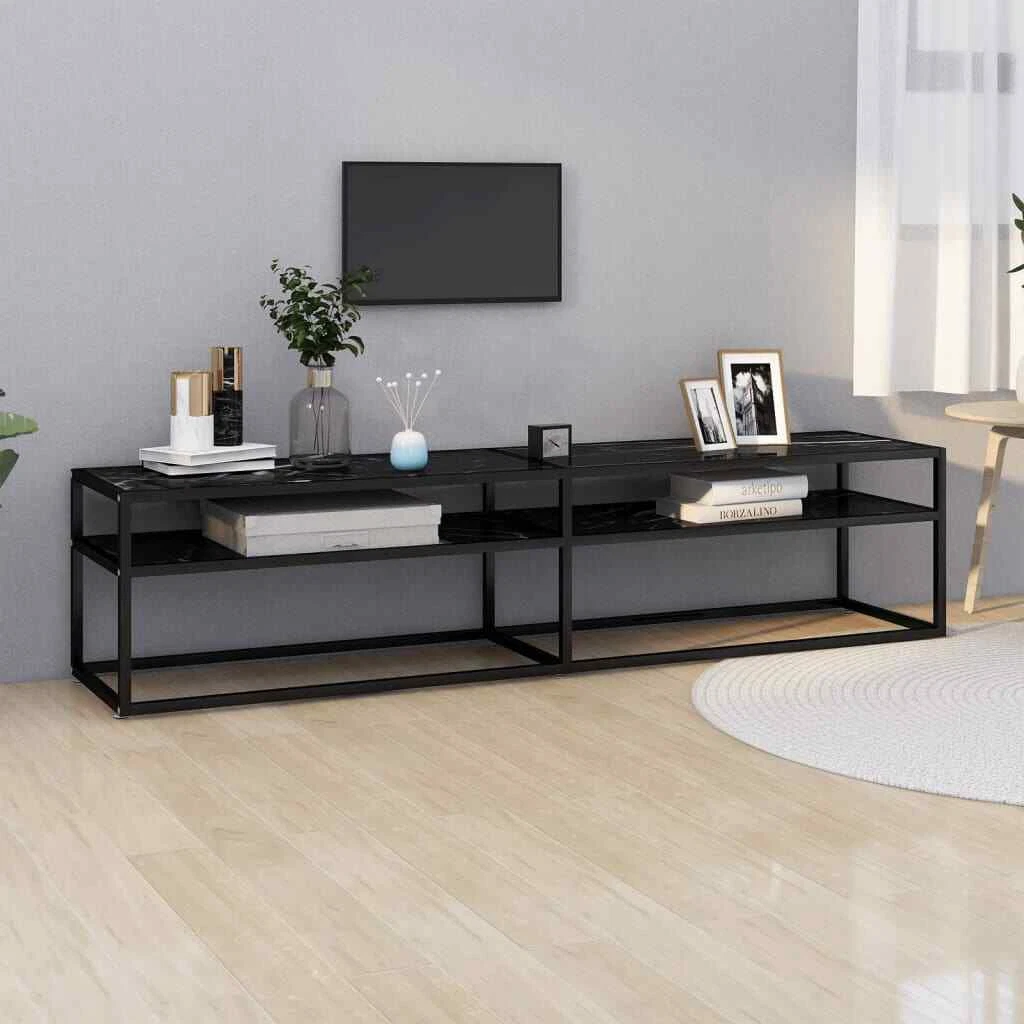TV Cabinet Black Marble 180x40x40.5 cm Tempered Glass SLS eBay