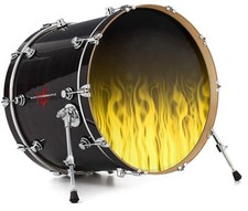 Decal Skin FITS 22" Bass Kick Drum Fire Flames Yellow HEAD NOT INCLUDED