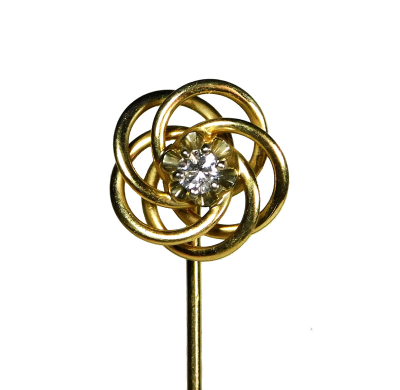 14K GOLD, DIAMOND .09 TCW Vintage STICK PIN, Estate