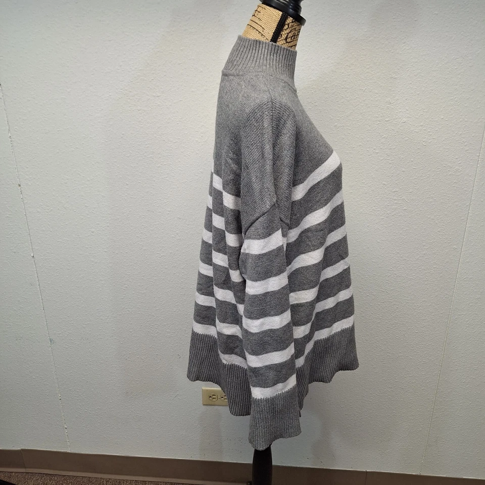 Suéter Pullover Estilo Rojo Acanalado Cuello Simulado Elastizado Rayas Gris Para Mujer Talla L Foto 2 de 4