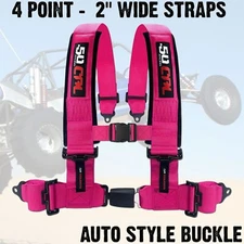 4 Point Off Road Harness 2" Belt Auto Style Buckle Push Button Release - PINK