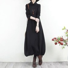 Lady Retro Ethnic Dress Turtleneck Long Sleeve A-line Midi Bottoming Dress Chic