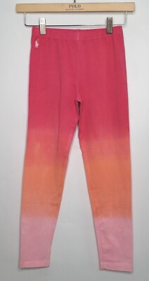 Polo RALPH LAUREN Girls 6 Spandex PANTS Pink Stretch Leggings OMBRE DIP DYE Pony