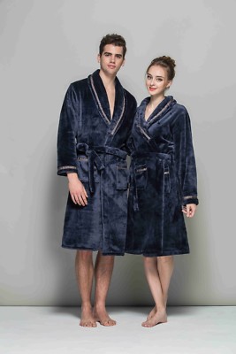 Luxury Men Women Thermal Coral Fleece Dressing Gown soft Bath Robe Lounge  Gown | eBay
