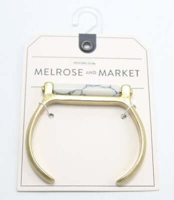 New Gold Cuff Bracelet with Genuine Howlite Stone by Melrose & Market #B1287