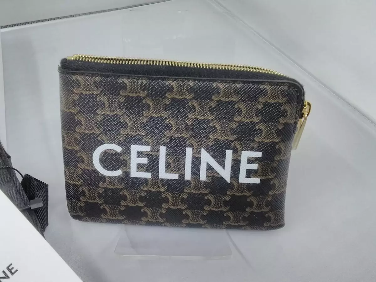 CELINE Triomphe Canvas WALLET ON CHAIN TRIOMPHE CANVAS IN TRIOMPHE CANVAS  AND CALFS (10L462FI6.02GR, 10L462DQB.04LU)