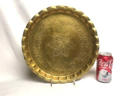 Vassoio rotondo vintage da appendere a parete 12 3⁄4"" ottone massiccio inciso nuovo asiatico islamico